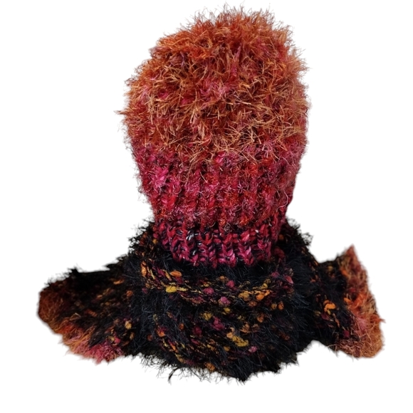 Knit Crochet Hat Scarf Set Colorful OOAK girls size S Multi Color Handmade - Picture 6 of 6